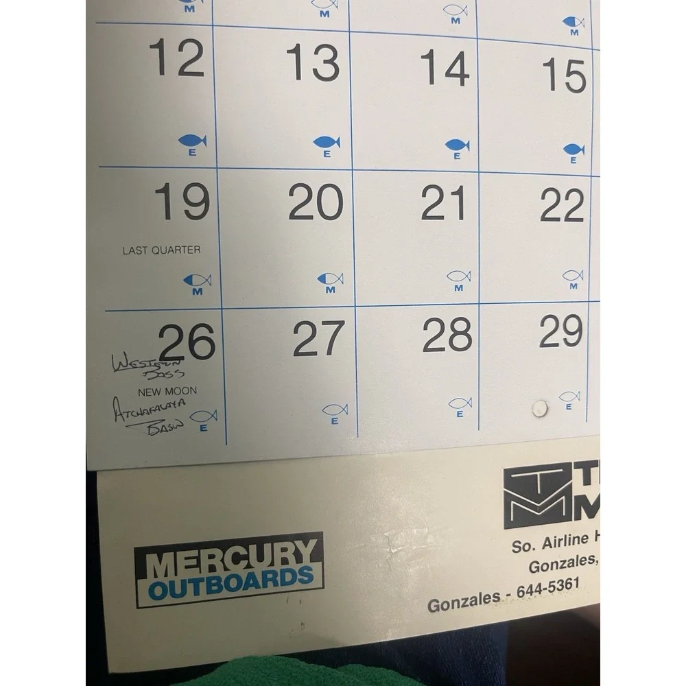 Vintage mercury outboards dealership calendar Of 1984 Thomas Marine Gonzales LA